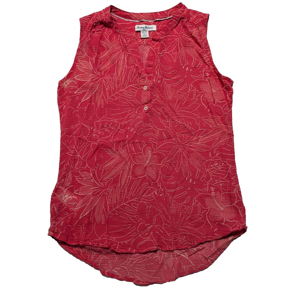 Tommy Bahama Tank Top Women‎ XS Red Floral Cotton Sleeveless Henley